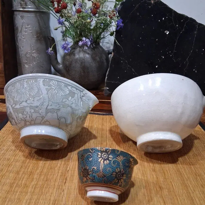 [BUNJANG] Buncheong Celadon Teapot Set with Ten Symbols of Longevity Design (3 Pieces) / 십장생(장수)도안 분청숙우 총 3점 일괄