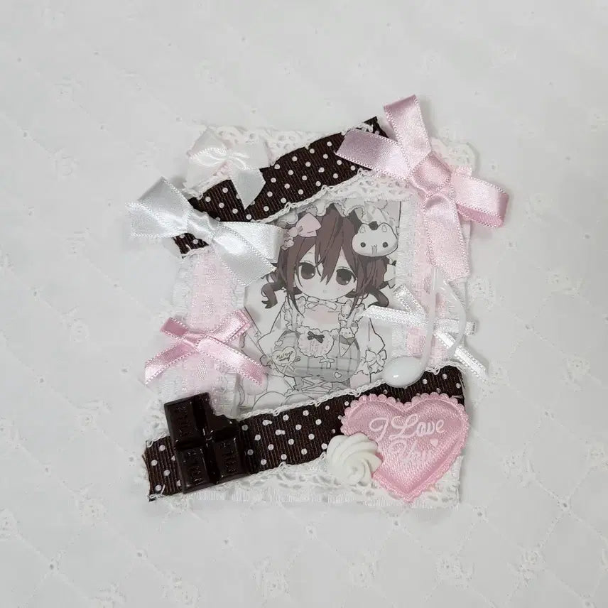 [BUNJANG] Handmade Chocolate Dot Ribbon Lace Decoden Photocard Holder Toploader / 초코땡땡이 리본 레이스탑꾸 데코덴탑꾸 포카홀더 탑로더
