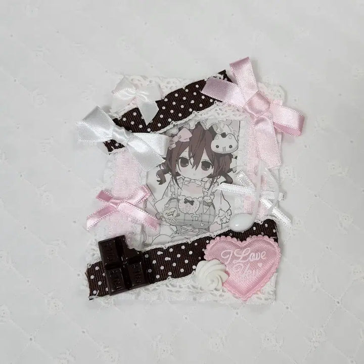 [BUNJANG] Handmade Chocolate Dot Ribbon Lace Decoden Photocard Holder Toploader / 초코땡땡이 리본 레이스탑꾸 데코덴탑꾸 포카홀더 탑로더