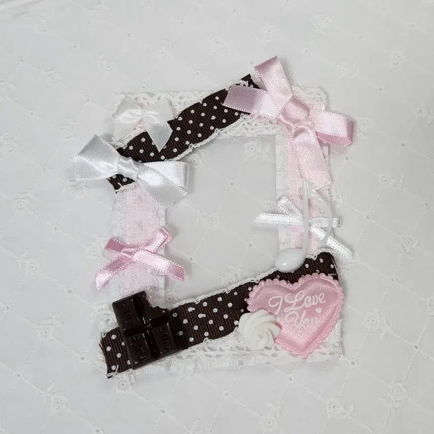 [BUNJANG] Handmade Chocolate Dot Ribbon Lace Decoden Photocard Holder Toploader / 초코땡땡이 리본 레이스탑꾸 데코덴탑꾸 포카홀더 탑로더