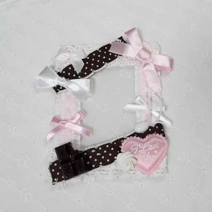[BUNJANG] Handmade Chocolate Dot Ribbon Lace Decoden Photocard Holder Toploader / 초코땡땡이 리본 레이스탑꾸 데코덴탑꾸 포카홀더 탑로더