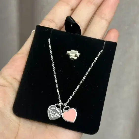 [BUNJANG] Tiffany &amp; Co. Pink Double Heart Necklace 925 Silver / 티파니 핑크 더블 하트 목걸이 925 실버 정품 여성 주얼리