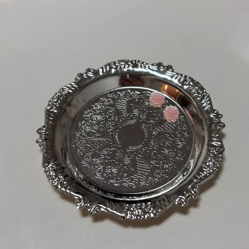 [BUNJANG] Antique Silver Tray with Rose Decoration (Set of 2) / 앤틱 실버 트레이 장미 장식 2개