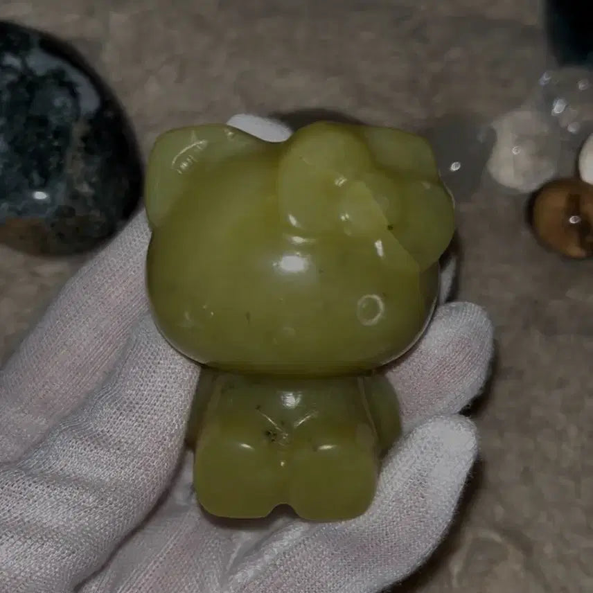 [BUNJANG] Natural Serpentine Lemon Jasper Kitty Carving / 천연 원석 서펜틴 레몬 재스퍼 키티 카빙 고양이 돌 천연석 크리스탈