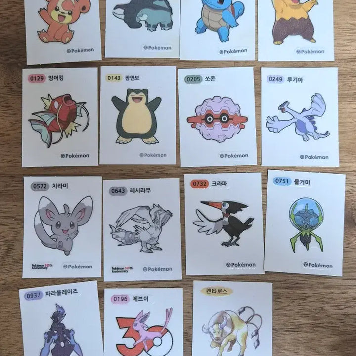 [BUNJANG] Pokemon 30th Anniversary Stickers Bundle Set / 포켓몬 띠부씰 30주년 띠부씰 레시라무 루기아 에브이 치라미 일괄