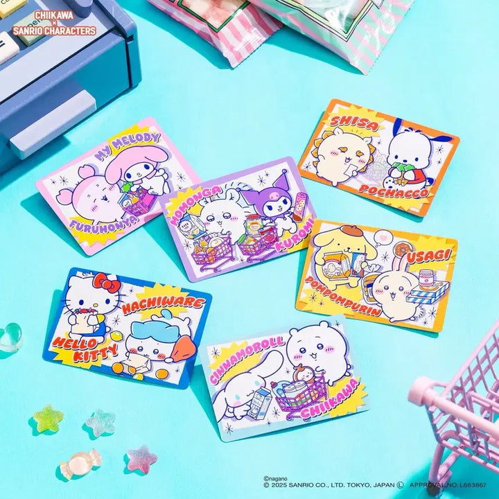 [BUNJANG] Chiikawa x Sanrio Supermarket Trading Point Card 6-Piece Set (Bundle Set) / (일괄 올클) 치이카와x산리오 슈퍼마켓 트레이딩 포인트카드 6종 세트