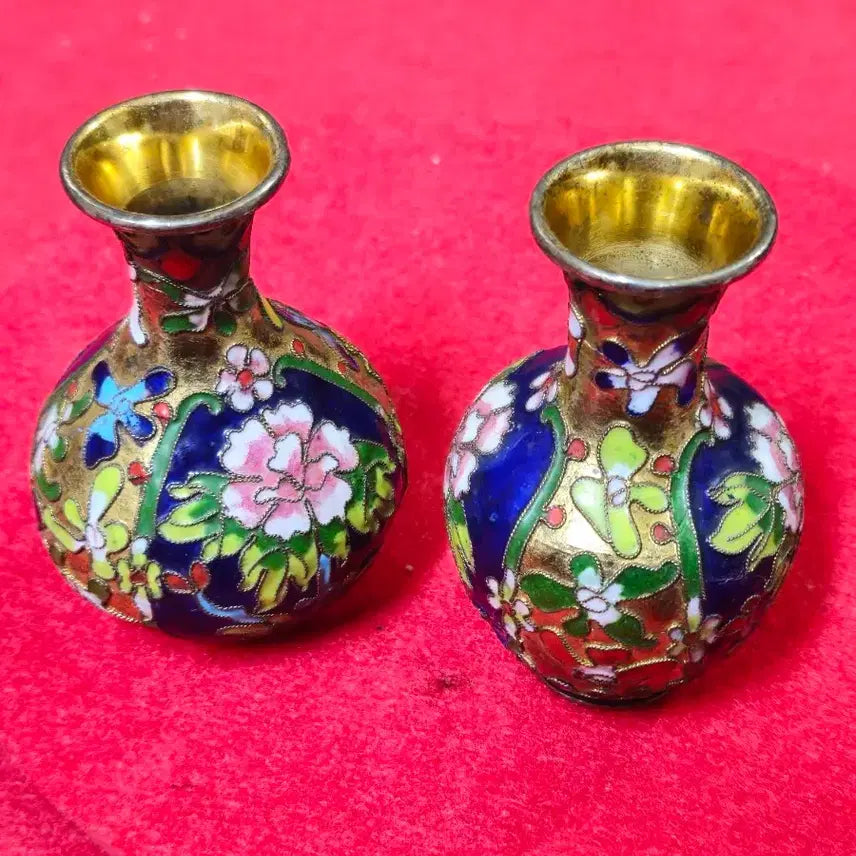 [BUNJANG] Antique Cloisonné Mini Vase Set (2 Pieces) / 고급스러운 엔틱 칠보 미니 화병 2개 세트 (인테리어 소품)