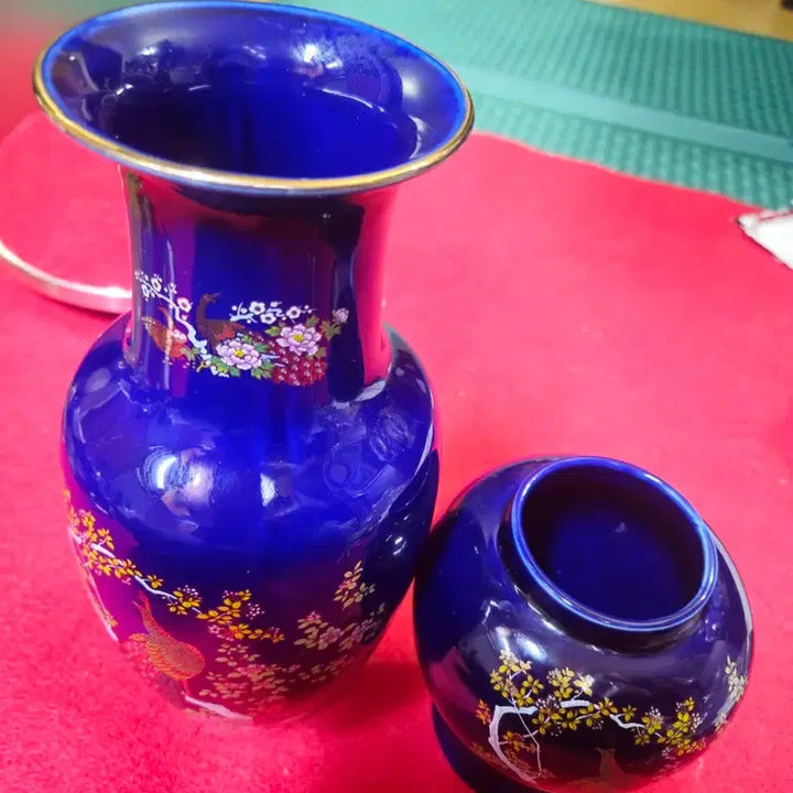 [BUNJANG] Antique Japanese Yujunyo Style Ceramic Vase Set (Peacock Motif) / 일본 엔틱 유준요 스타일 도자기 화병 2개 세트 (공작새 문양)