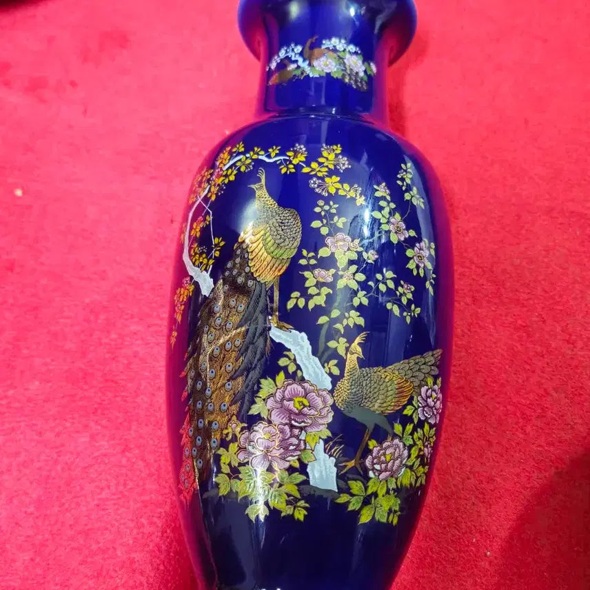[BUNJANG] Antique Japanese Yujunyo Style Ceramic Vase Set (Peacock Motif) / 일본 엔틱 유준요 스타일 도자기 화병 2개 세트 (공작새 문양)