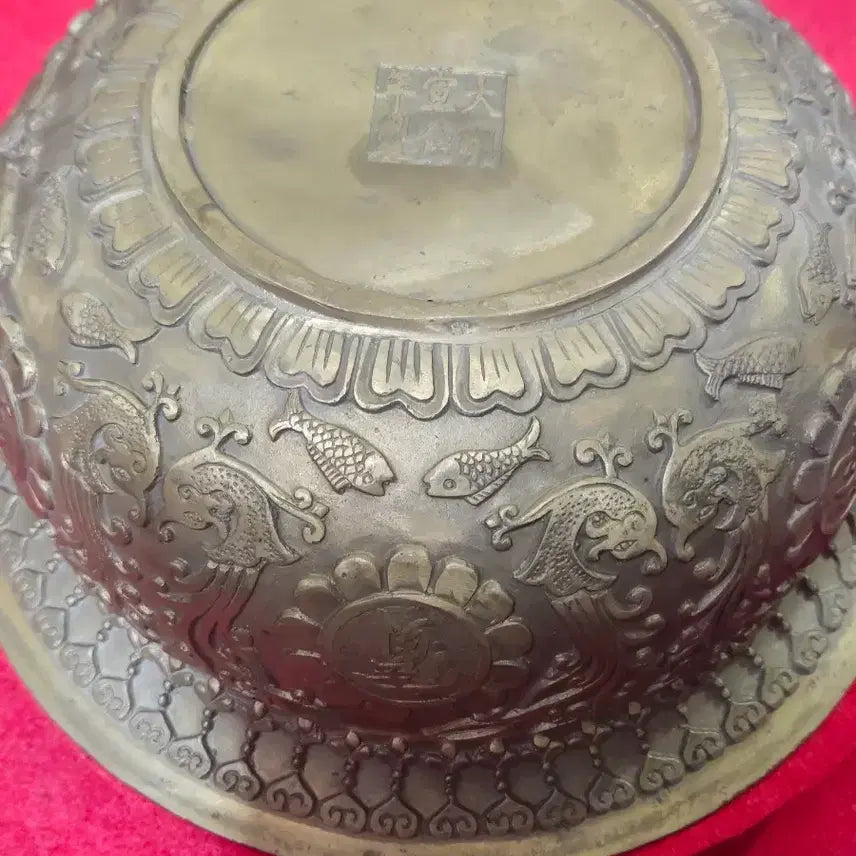 [BUNJANG] Antique Daemyeong Seondeok Year Marked Brass Brazier / [명품 골동] 대명선덕년제 황동 화로 (1.79kg 묵직한 어문 청동 화