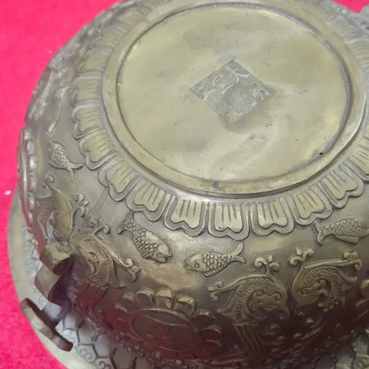 [BUNJANG] Antique Daemyeong Seondeok Year Marked Brass Brazier / [명품 골동] 대명선덕년제 황동 화로 (1.79kg 묵직한 어문 청동 화