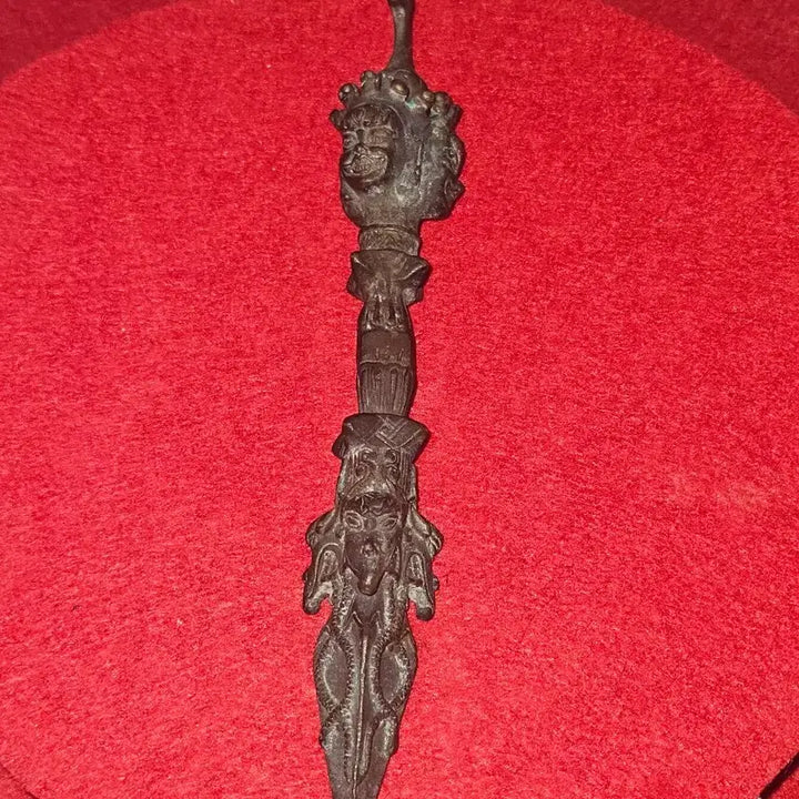 [BUNJANG] Antique Tibetan Bronze Vajra (Dorje) with Horsehead Guardian / [엔틱 민속품] 티베트 밀교 청동 금강저 (마두명왕 금강궐 / 액운타파