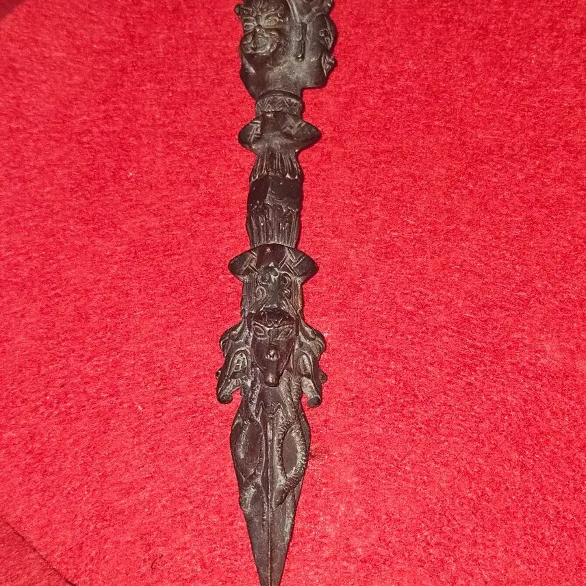 [BUNJANG] Antique Tibetan Bronze Vajra (Dorje) with Horsehead Guardian / [엔틱 민속품] 티베트 밀교 청동 금강저 (마두명왕 금강궐 / 액운타파