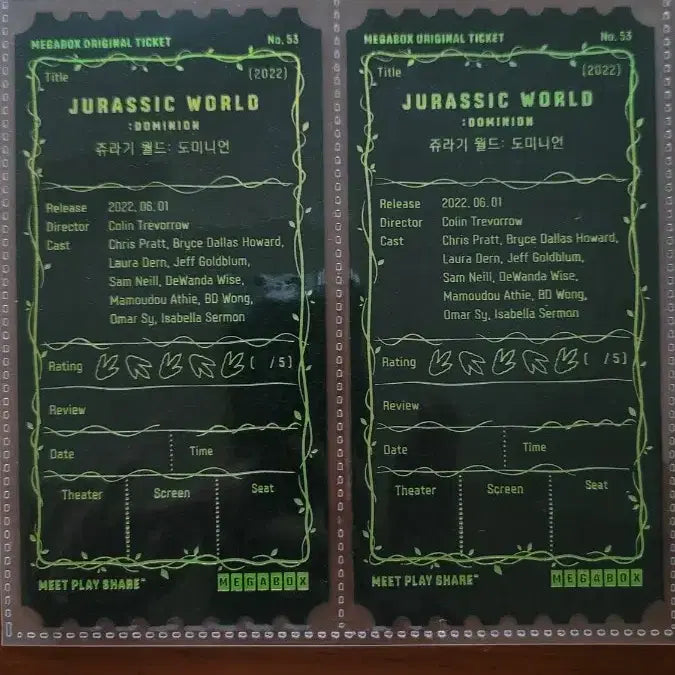 [BUNJANG] Jurassic World Dominion Original Ticket / 쥬라기 월드 도미니언 오리지널 티켓