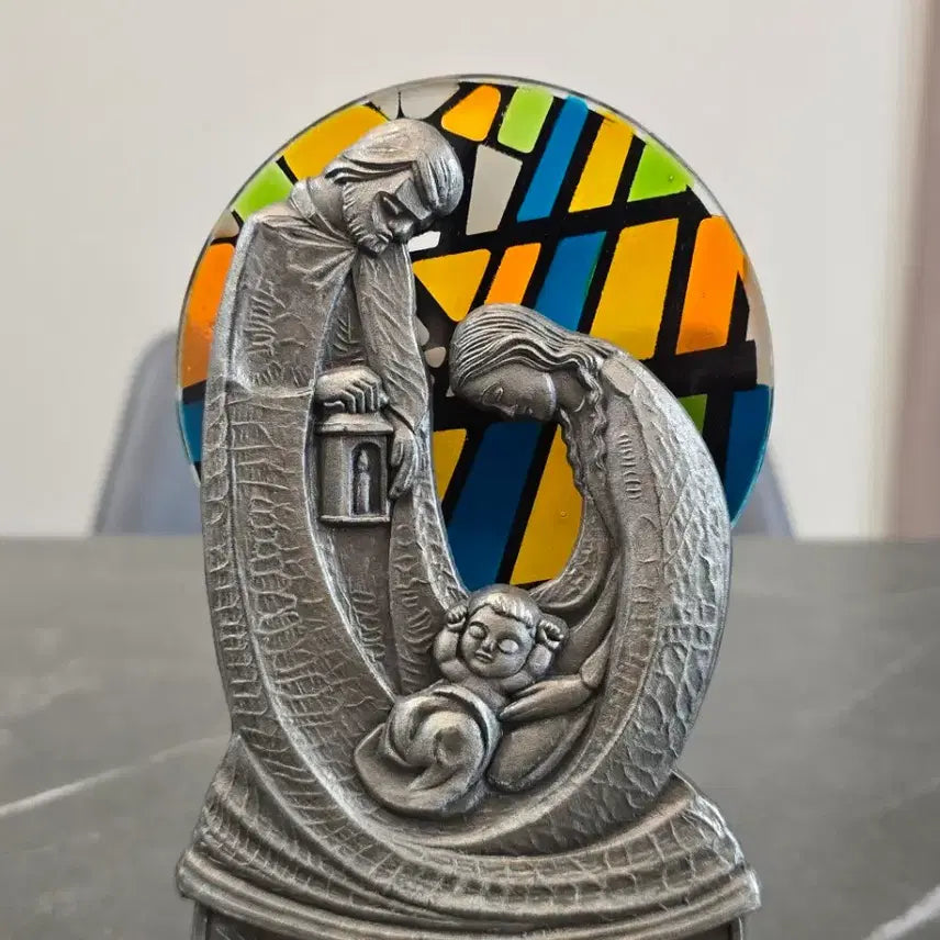 [BUNJANG] Vintage Pewter &amp; Stained Glass Holy Family Ornament / 빈티지 주석 성가정 장식품