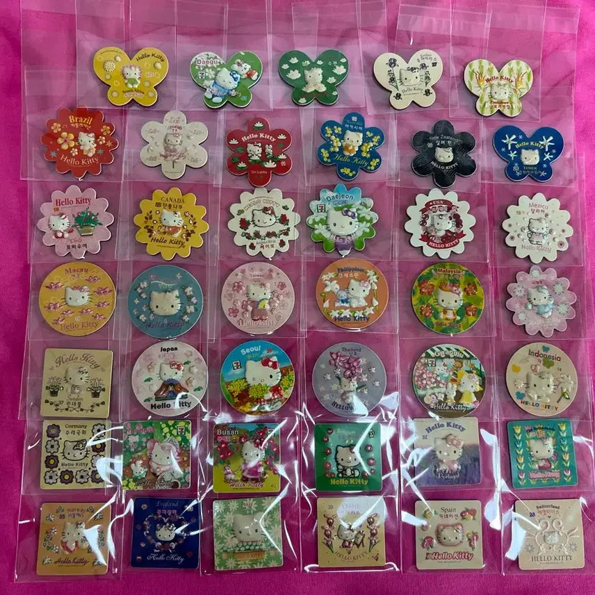 [BUNJANG] Hello Kitty &amp; World Flower Festival Magnet Set (7-Eleven Collaboration) - 41 Pieces / 헬로키티와 세계의 꽃 축제 마그넷 41종 일괄 (세븐일레븐 협업)
