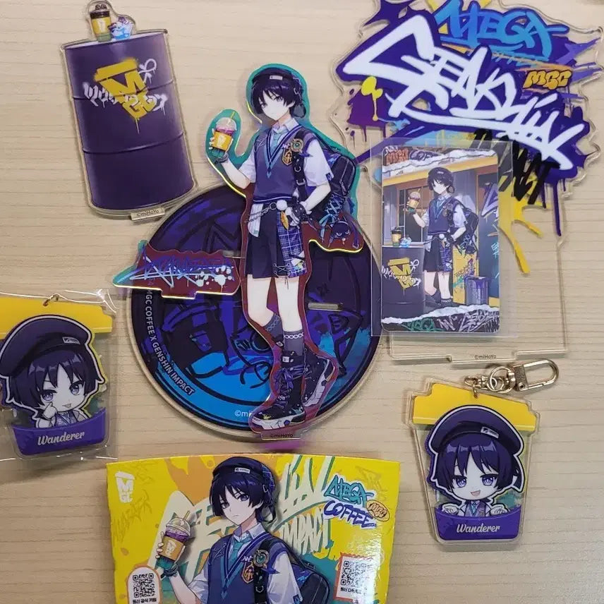 [BUNJANG] Genshin Impact Wanderer Collaboration Bundle Set with Can Badge / 메가커피 원신 방랑자 콜라보 일괄+캔뱃지