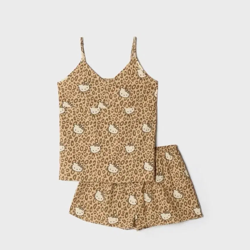 [BUNJANG] Spao Hello Kitty Leopard Pajama Set Brown S (Sealed) / 미개봉) 스파오 헬로키티 레오파드 슬립 파자마 브라운 S