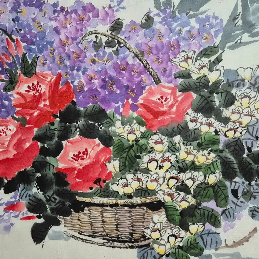 [BUNJANG] Oh Young-seong Woven Flower Basket Painting 2006 / 오영성, 꽃바구니를 엮어서, 102x70cm, 2006년.