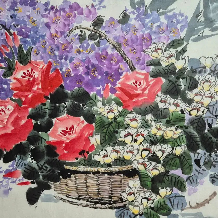 [BUNJANG] Oh Young-seong Woven Flower Basket Painting 2006 / 오영성, 꽃바구니를 엮어서, 102x70cm, 2006년.