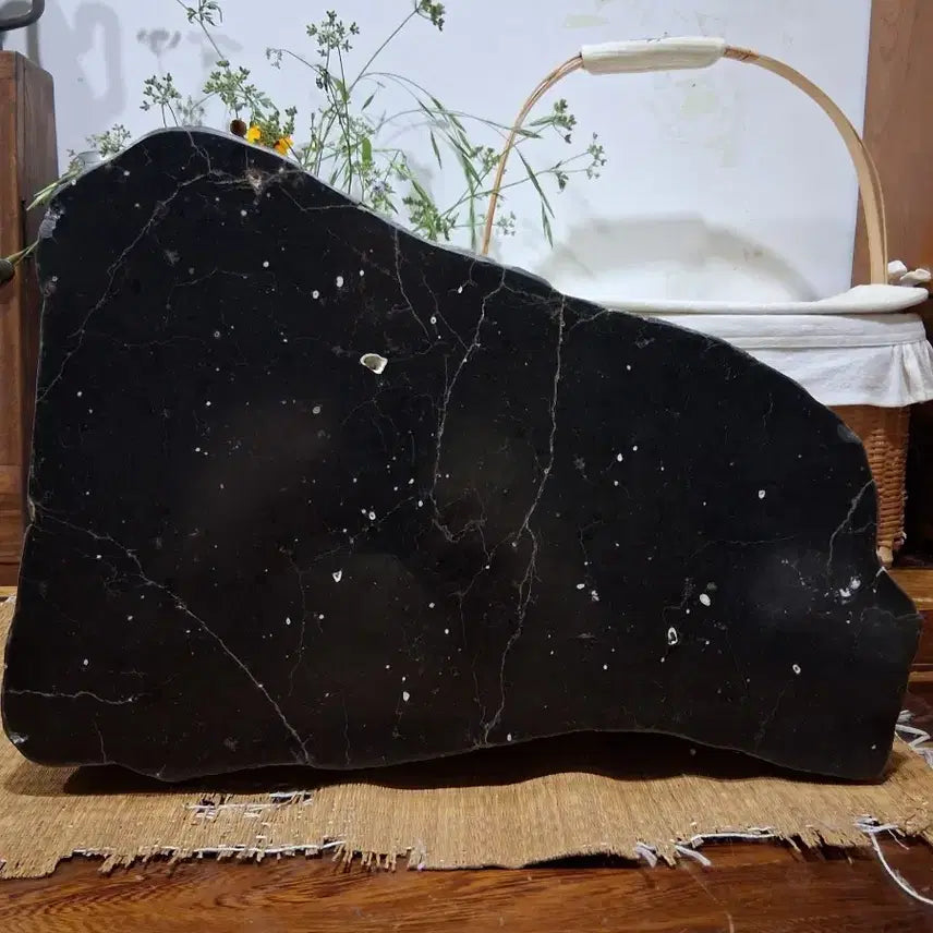 [BUNJANG] Large Heavy Black Stone Decor - Starry/Planetary Surface / 돌 장식 (무슨 돌인지 모름)