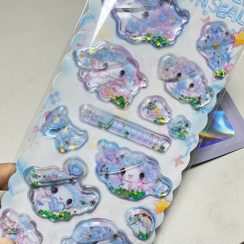 [BUNJANG] Sanrio Cinnamoroll Glitter Water Sticker &amp; Keychain Set / 산리오 시나모롤 워터 스티커 &amp; 키링