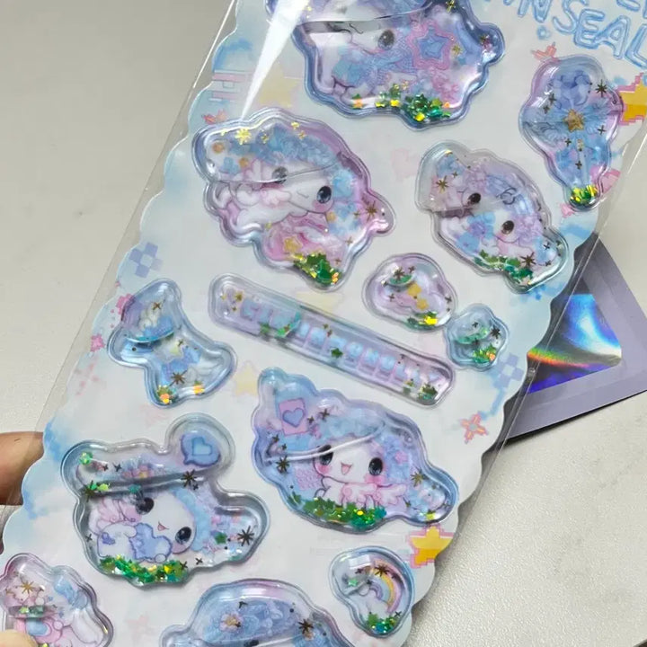 [BUNJANG] Sanrio Cinnamoroll Glitter Water Sticker &amp; Keychain Set / 산리오 시나모롤 워터 스티커 &amp; 키링