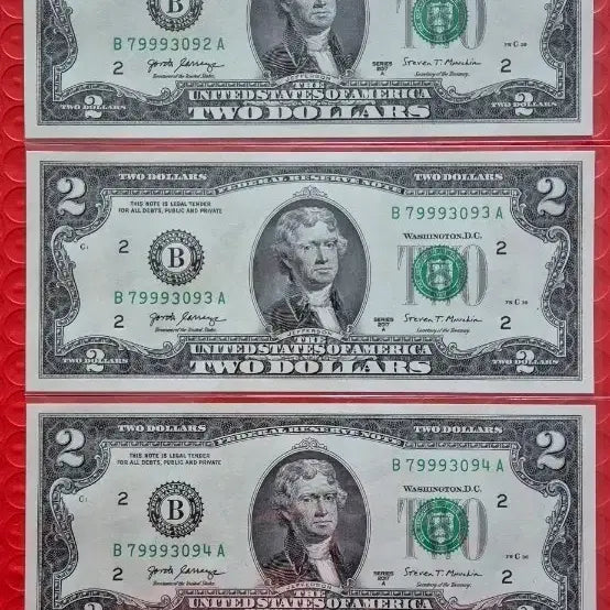 [BUNJANG] US $2 Bill Uncirculated Consecutive Serial Numbers (3 Bills) / 미국 2달러 지폐 미사용 연번 3장