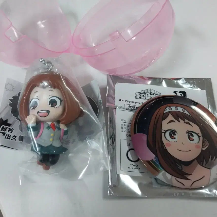 [BUNJANG] My Hero Academia Ochaco Figure Keychain + 2 Types Badge Set / 나히아 오차코 피규어 키링 + 뱃지 2종세트 새상품