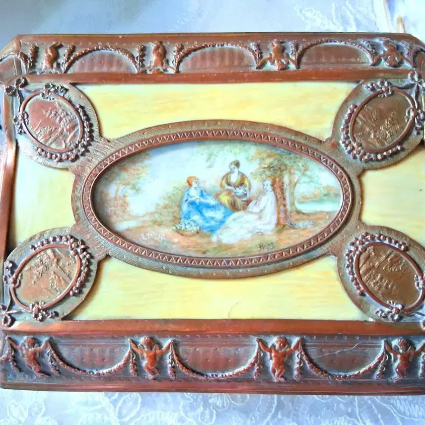 [BUNJANG] French Antique Bronze Trinket Box with Cherub Relief / 프랑스 앤틱 브론즈 트랭켓