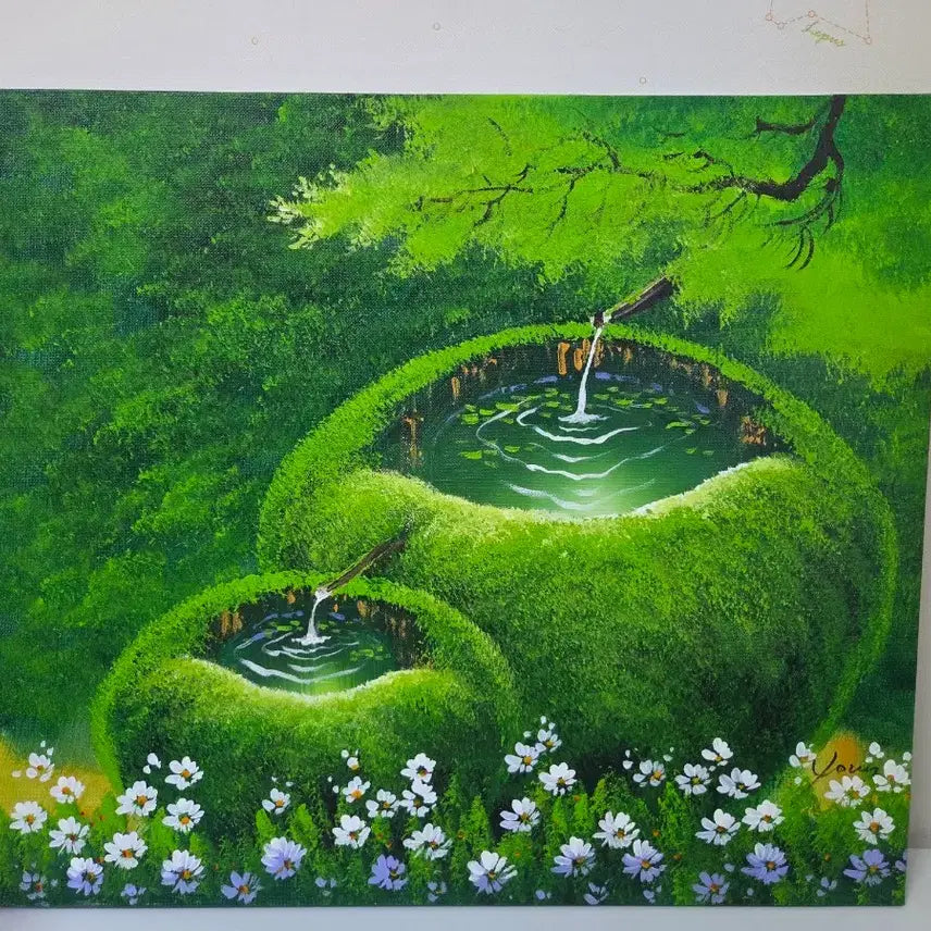 [BUNJANG] Yoon Young Painter Serene Forest Pond Oil Painting / 윤영 화가 청량한 숲속 연못 유화 그림
