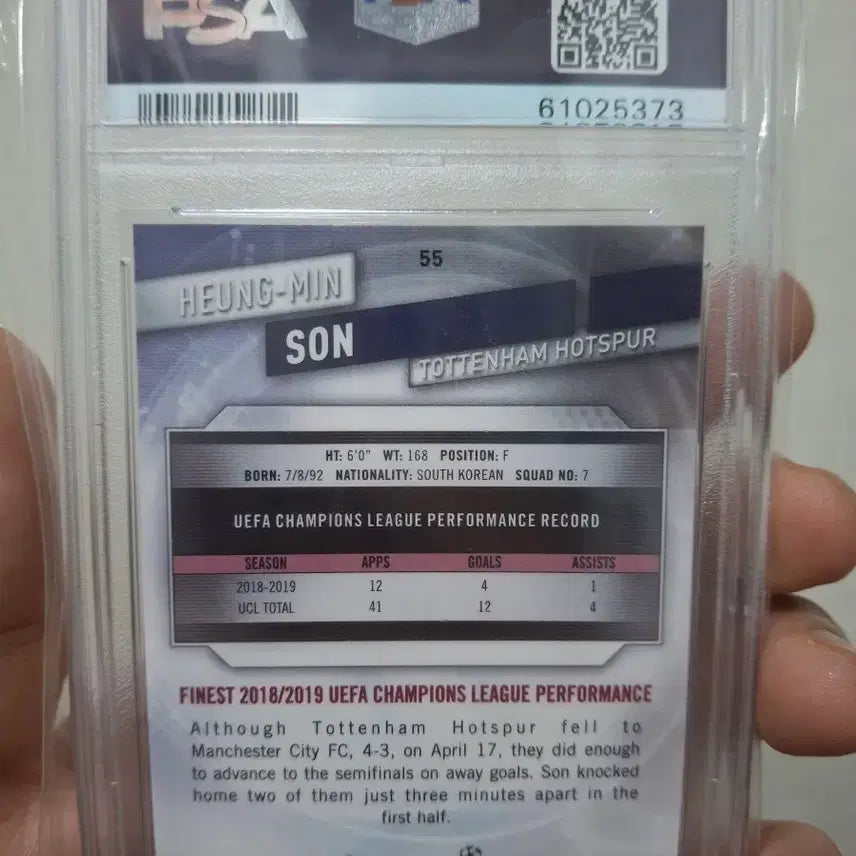 [BUNJANG] Son Heung-min 2019 Finest UCL Photocard PSA 10 / 2019 ucl 손흥민 psa10