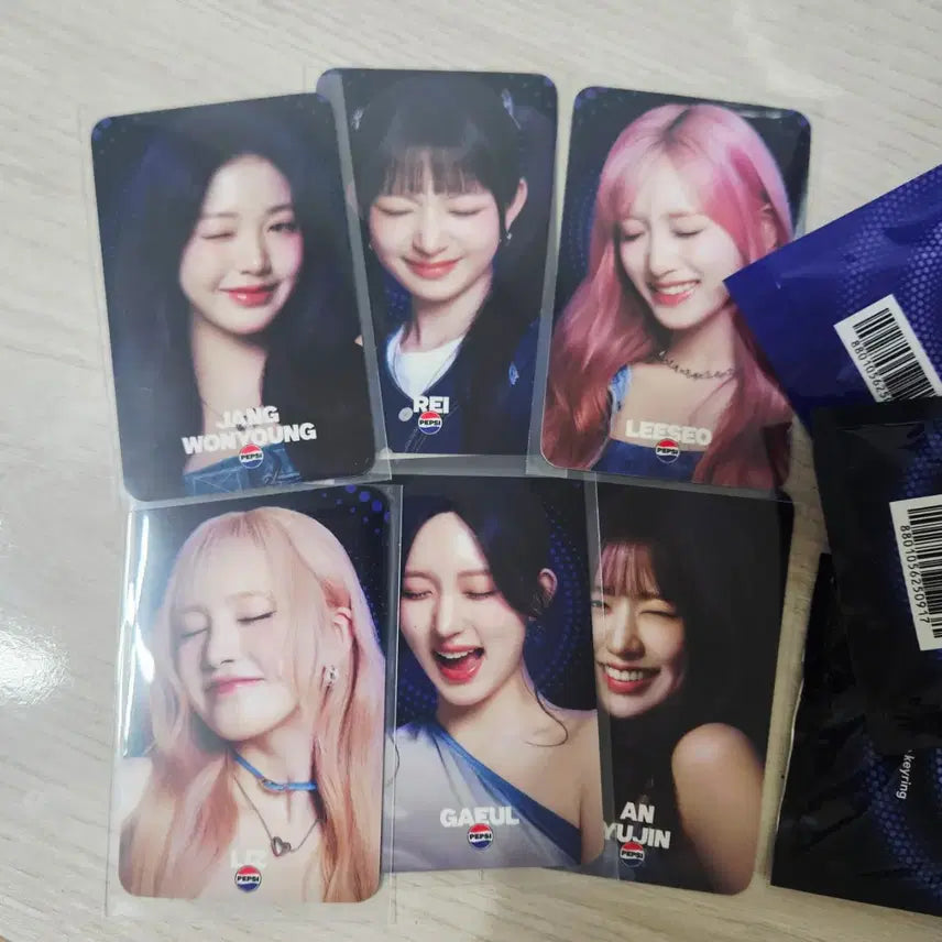 [BUNJANG] IVE Pepsi Photocard &amp; Keychain Bundle (An Yujin, Wonyoung, Liz, Leeseo, Gaeul, Rei) / 아이브 IVE 펩시 포토카드 키링 일괄 안유진 장원영 리즈 이서 가을 레이