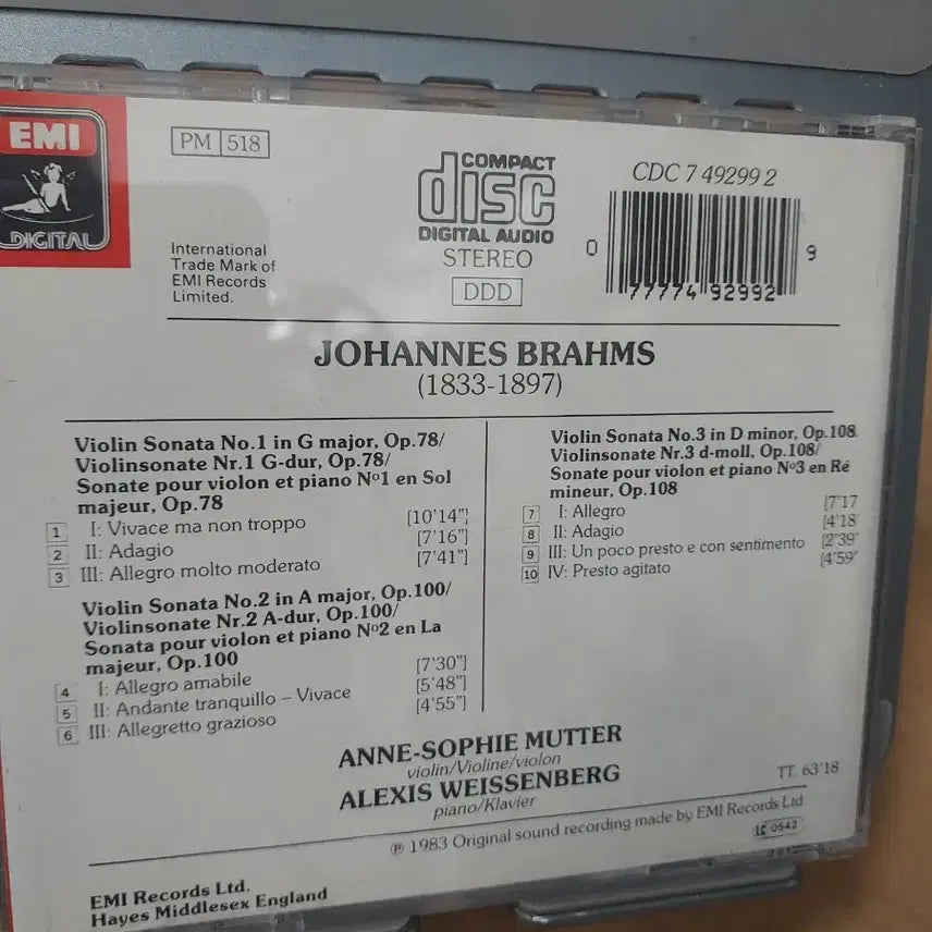 [BUNJANG] Brahms Violin Sonatas - Anne-Sophie Mutter, Alexis Weissenberg / 브람스 바이올린 소나타 - 안네 소피 무터, 알렉시스 바이젠베르크