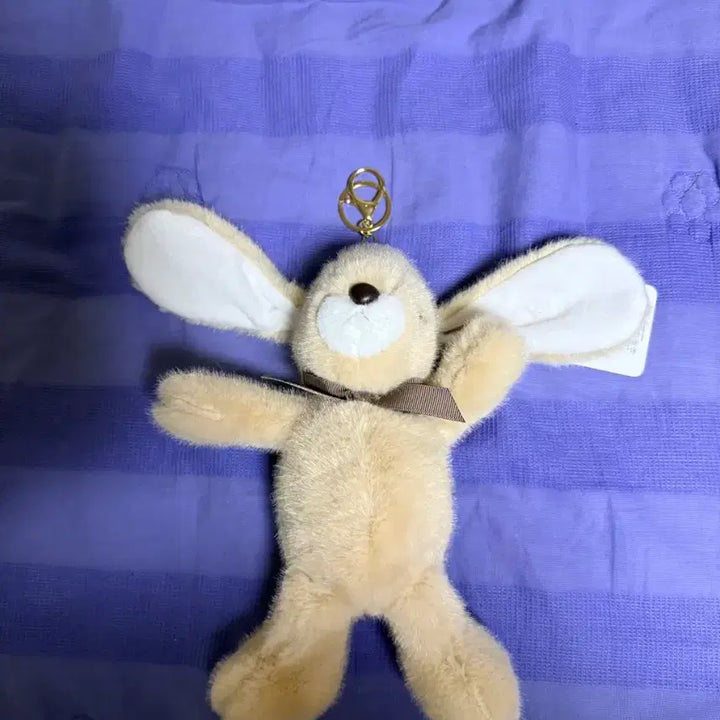 [BUNJANG] Beige Rabbit Plush Keychain with Ribbon / 토끼 인형키링 베이지색 리본