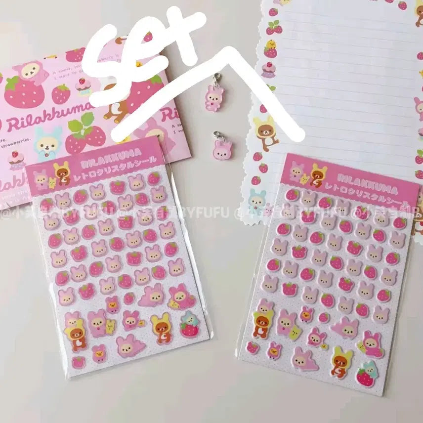 [BUNJANG] KORi-Rilakkuma Strawberry Theme 3D Sticker Set (2 Sheets) / 코리락쿠마 딸기테마 입체스티커 2장 세트 :-)