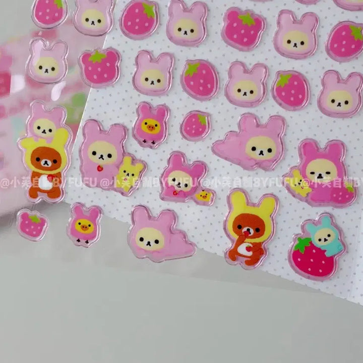 [BUNJANG] KORi-Rilakkuma Strawberry Theme 3D Sticker Set (2 Sheets) / 코리락쿠마 딸기테마 입체스티커 2장 세트 :-)