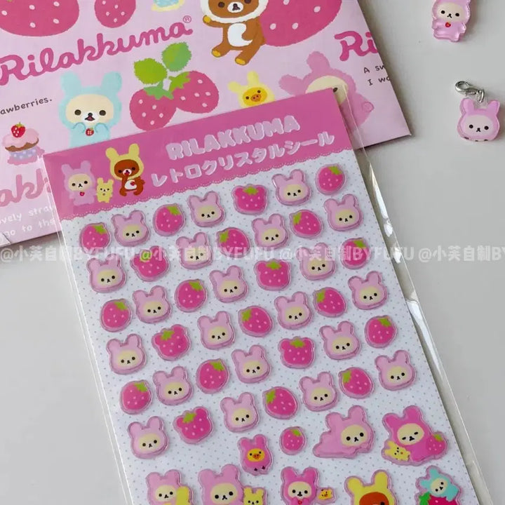 [BUNJANG] KORi-Rilakkuma Strawberry Theme 3D Sticker Set (2 Sheets) / 코리락쿠마 딸기테마 입체스티커 2장 세트 :-)