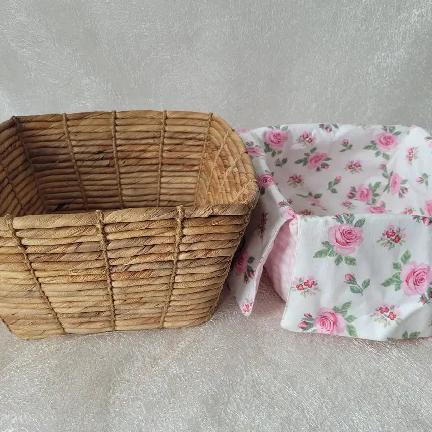 [BUNJANG] Vintage German Woven Basket with Rose Fabric / 독일 빈티지 바스켓