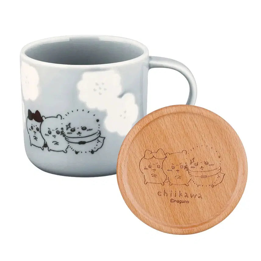 [BUNJANG] Chiikawa Happy Blossom Mug &amp; Wood Coaster Set / [일본정품] 치이카와 해피블라썸 머그컵,우드코스터 세트
