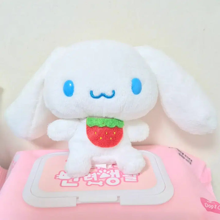 [BUNJANG] Sanrio Cinnamoroll Strawberry Bib Mascot Plush Doll / 고전 빈티지 딸기 턱받이 시나모롤 마스코트 인형