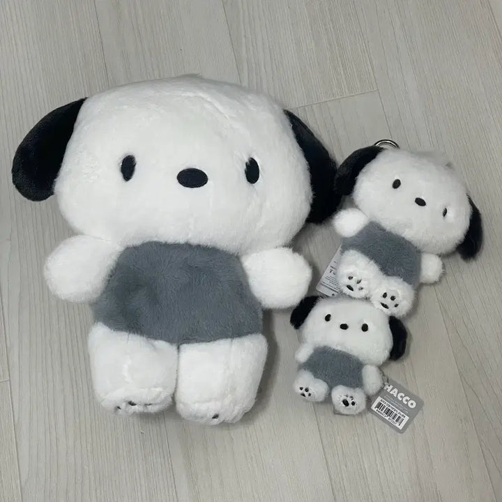 [BUNJANG] Sanrio Pochacco Monotone Plush Keyring Set (3 Sizes) / (3종 세트) 산리오 포차코 모노톤 흑백 그레이 인형 키링