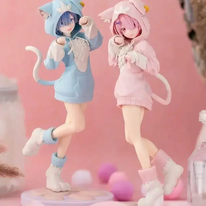 [BUNJANG] Sega EXTELLA Re:Zero Rem &amp; Ram Mofumofu Cat Hoodie Figure Set (Unsealed) / [미개봉]세가 스텔라 Re 제로 리제로 렘 람 모후모후 고양이후드 피규어 세트