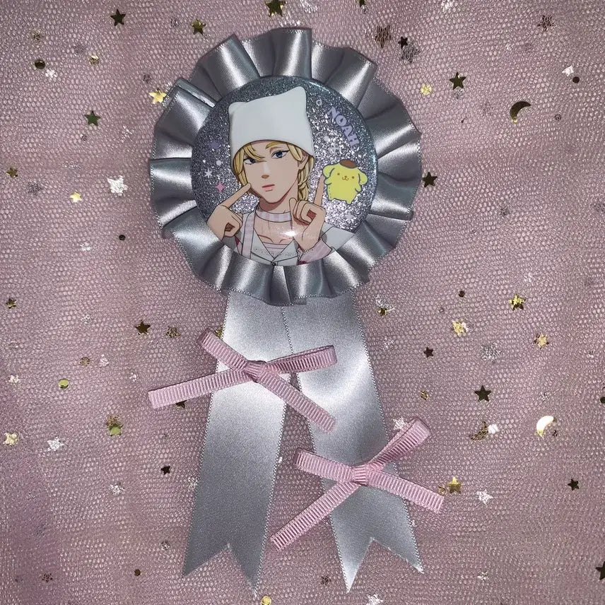 [BUNJANG] Handmade Ita Bag Can Badge Rosette - Silver Ribbon / 수제 이타백 캔뱃지 천사코어 로제트-실버리본