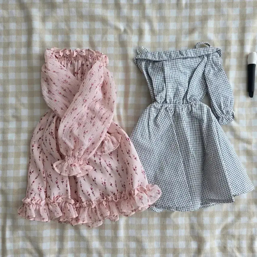 [BUNJANG] Roots Off-Shoulder Dress &amp; DalKang Studio Frill Dress Set (SD Size) / 루츠 오프숄더 원피스+달캉공방 프릴 원피스(sd)