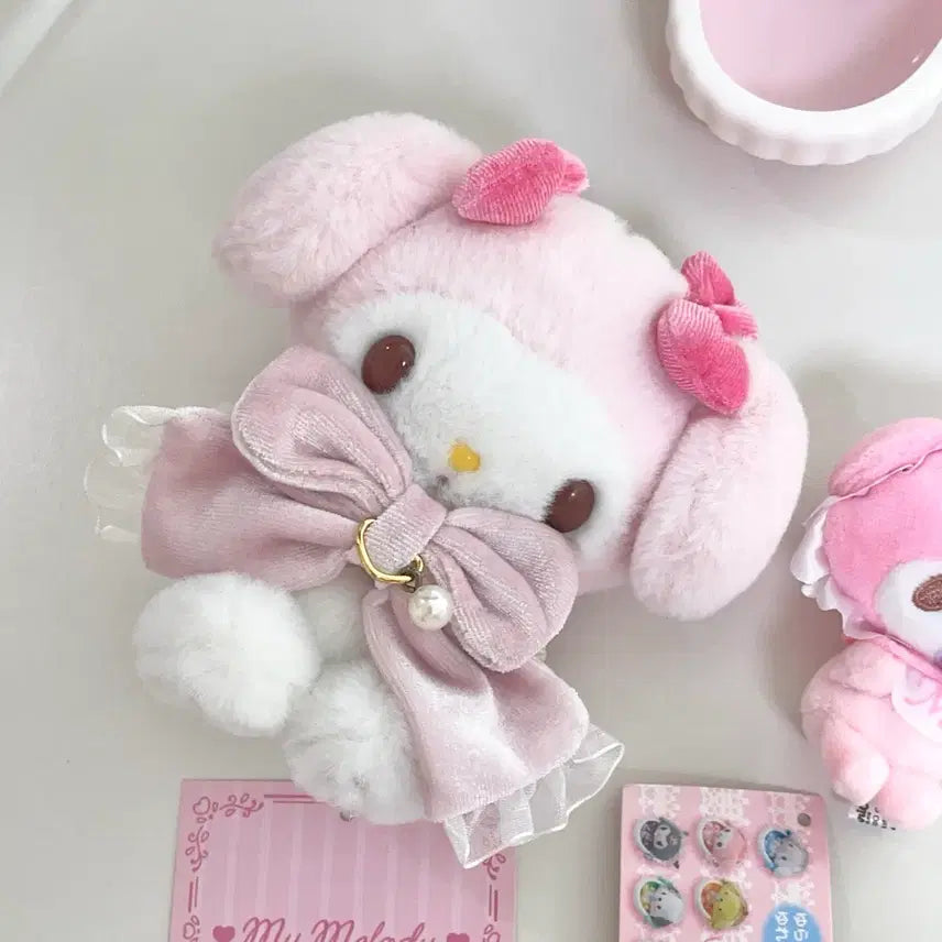 [BUNJANG] Sanrio My Melody Velour Ribbon Mascot &amp; Baby Cradle Doll Set / 마이멜로디 벨로아 리본 마스코트 + 베이비 요람 인형