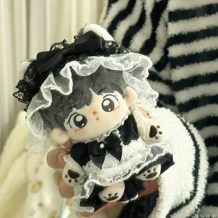 [BUNJANG] 10cm Doll Clothes, Dot Lace Ribbon Maid Style / 새상품) 도트 레이스 리본 메이드 10cm 인형옷 솜인형