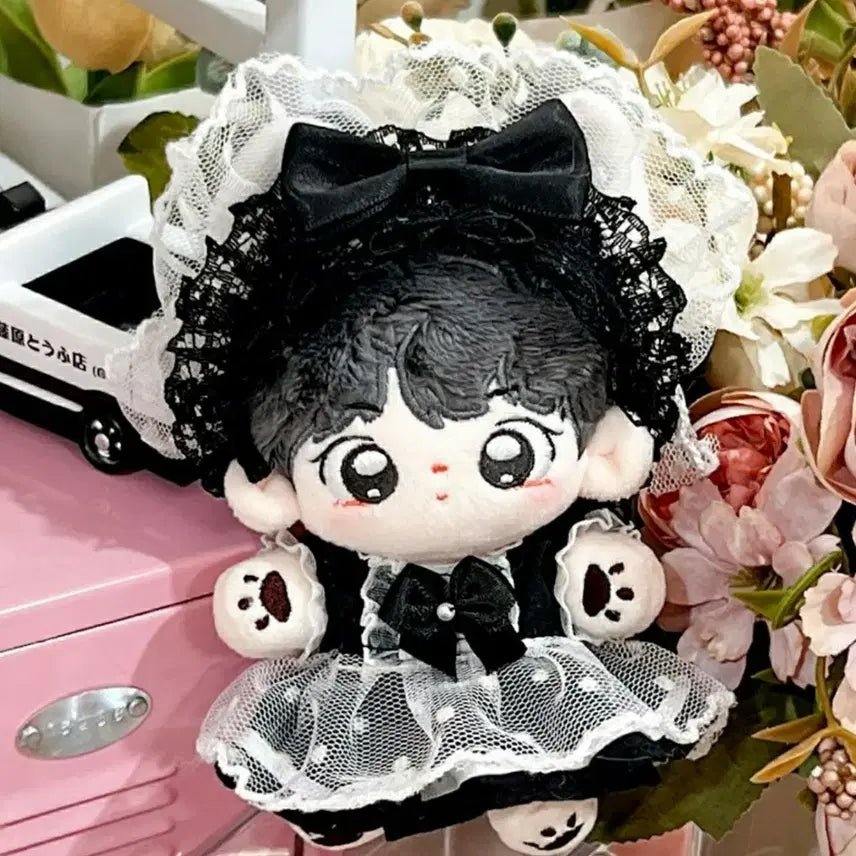 [BUNJANG] 10cm Doll Clothes, Dot Lace Ribbon Maid Style / 새상품) 도트 레이스 리본 메이드 10cm 인형옷 솜인형