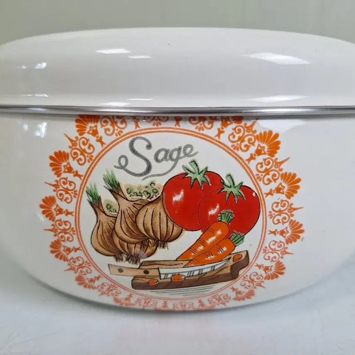 [BUNJANG] Korean Vintage Enameled Steel "Inkko Sage" Pot / 근대사 수집 자료 옛날 민속품 철재 범랑 국내산 잉꼬 세이지