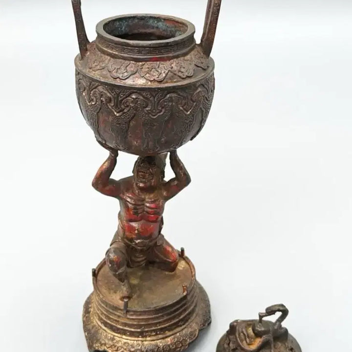 [BUNJANG] Chinese Bronze Incense Burner with Yaksha Base, Late Qing Dynasty / Republic Era / 청말 민국 야차상 도깨비 받침 동제 향로 중국골동품 고미술품 수집품